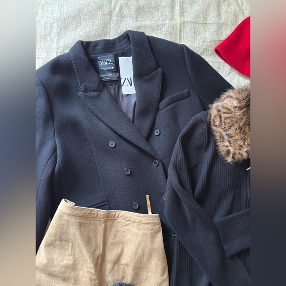 Zara NWT Manteco double- breaste black Wool coat - Picture 5 of 16